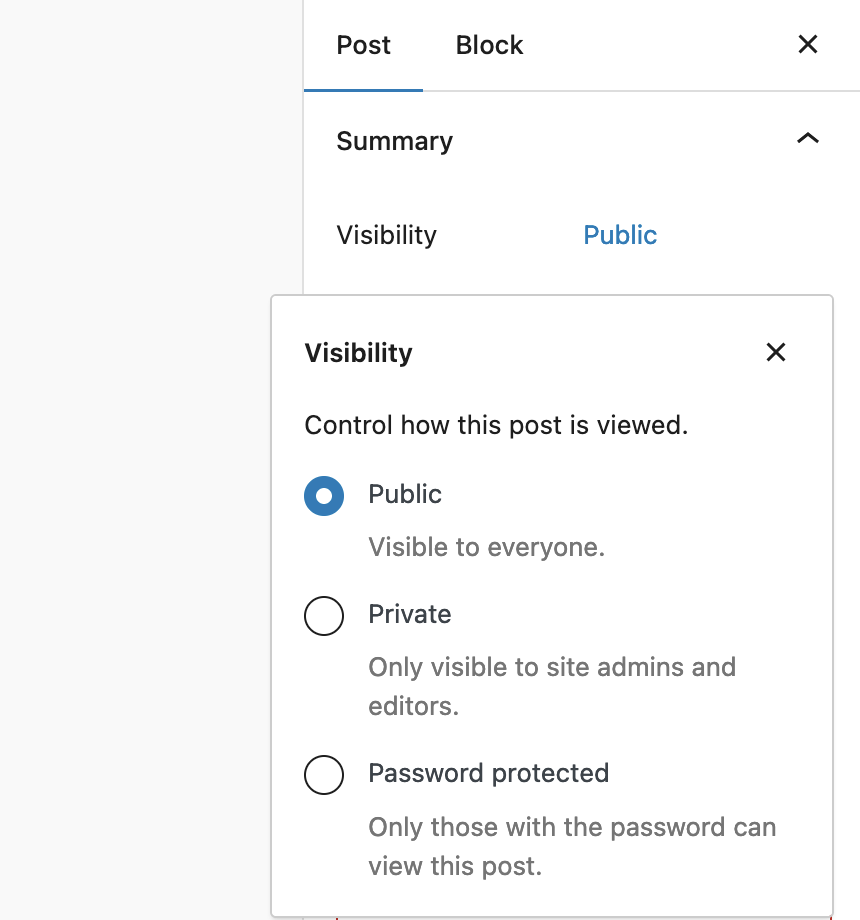 Public, Password Protected, Private in WordPress
